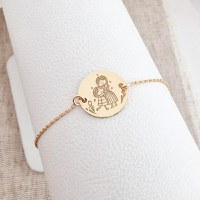 Bratara personalizata - Mama si fiica - Banut de 15 mm - Argint 925 placat cu Aur Galben 18K - cu lantisor - 1