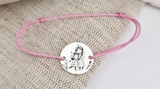 Bratara personalizata - Mama si fiica - Banut de 15 mm - Argint 925 - snur reglabil