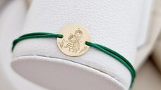 Bratara personalizata - Mama si fiica - Imbratisare - Banut de 12 mm - Aur Galben 14K - snur reglabil