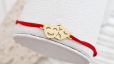 Bratara personalizata - Masti de teatru - Argint placat cu Aur galben - snur reglabil, diverse culori