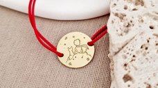 Bratara personalizata - Micul print - banut de 15 mm - Argint 925 placat cu Aur Galben 18K - snur reglabil