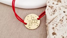 Bratara personalizata - Micul print - banut de 15 mm - Argint 925 placat cu Aur Galben 18K - snur reglabil