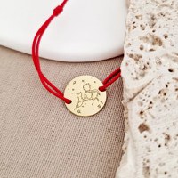 Bratara personalizata - Micul print - banut de 15 mm - Argint 925 placat cu Aur Galben 18K - snur reglabil - 1