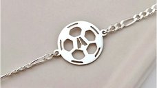 Bratara personalizata - Minge de fotbal cu initiala decupata - Argint 925 - bratara barbati cu lant