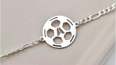 Bratara personalizata - Minge de fotbal cu initiala decupata - Argint 925 - bratara barbati cu lant