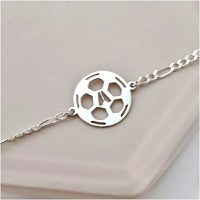 Bratara personalizata - Minge de fotbal cu initiala decupata - Argint 925 - bratara barbati cu lant - 1