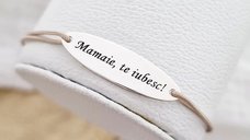 Bratara personalizata - Model oval - Mamaie, te iubesc - Argint 925 - snur reglabil