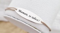 Bratara personalizata - Model oval - Mamaie, te iubesc - Argint 925 - snur reglabil