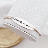 Bratara personalizata - Model oval - Mamaie, te iubesc - Argint 925 - snur reglabil - 1