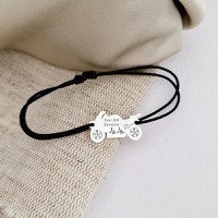 Bratara personalizata - Motocicleta - Argint 925, snur diverse culori reglabil - 1