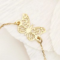 Bratara personalizata - Pandantiv fluturas cu initiale - Argint 925 placat cu Aur Galben 18K - 1