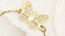 Bratara personalizata - Pandantiv fluturas cu initiale - Argint 925 placat cu Aur Galben 18K