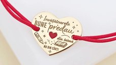 Bratara personalizata - Pandantiv inima Invatatoare - email rosu - Argint 925 placat cu Aur Galben 18K - Snur reglabil