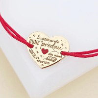 Bratara personalizata - Pandantiv inima Invatatoare - email rosu - Argint 925 placat cu Aur Galben 18K - Snur reglabil - 1