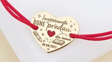 Bratara personalizata - Pandantiv inima Invatatoare - email rosu - Argint 925 placat cu Aur Galben 18K - Snur reglabil