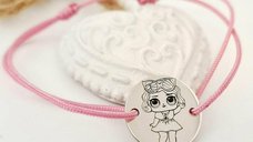 Bratara personalizata - Papusa LOL - banut de 15 mm - Argint 925 - snur reglabil