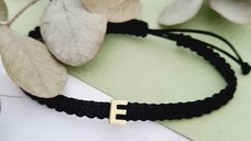 Bratara Personalizata pentru Barbat - Aur 14K cu Snur Negru Reglabil