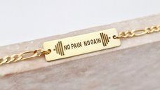 Bratara personalizata - placuta cu text gravat - Argint 925 placat cu Aur Galben 18K - bratara barbati cu lant