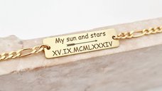Bratara personalizata - Placuta cu text personalizat ,, My sun and stars\'\' - Argint 925 placat cu Aur Glaben 18K - bratara barbati cu lant