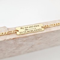 Bratara personalizata - Placuta cu text personalizat ,, My sun and stars\'\' - Argint 925 placat cu Aur Glaben 18K - bratara barbati cu lant - 1