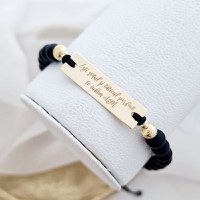 Bratara personalizata - Placuta gravata si 4 bilute din Aur Galben 14K - Pietre semipretioase - Inchizatoare snur reglabil - 1