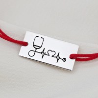 Bratara personalizata placuta - Stetoscop si bataia inimii - Argint 925, snur reglabil diverse culori - 1