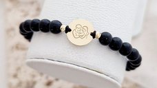 Bratara personalizata - Proaspeti parinti - Banut 12 mm si 2 bilute din Aur Galben 14K - Pietre semipretioase - Inchizatoare snur reglabil