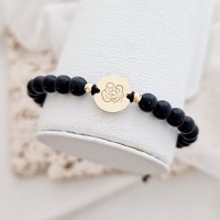 Bratara personalizata - Proaspeti parinti - Banut 12 mm si 2 bilute din Aur Galben 14K - Pietre semipretioase - Inchizatoare snur reglabil - 1