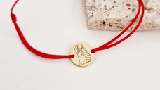 Bratara personalizata - Siluete mama si fiu - Banut de 12 mm - Argint placat cu Aur Galben 18K- snur reglabil