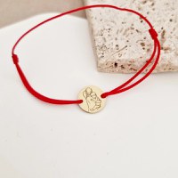 Bratara personalizata - Siluete mama si fiu - Banut de 12 mm - Argint placat cu Aur Galben 18K- snur reglabil - 1