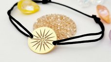 Bratara personalizata - Soarele Vergina - Argint 925 placat cu Aur Galben - snur reglabil