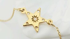 Bratara Personalizata Stea intre Stele cu Diamant Natural - Argint 18K Placat cu Aur Galben