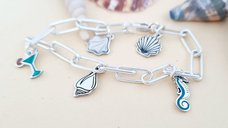 Bratara personalizata - Summer Elements - Lant cu zale dreptunghiulare - Pandantive diverse simboluri - Argint 925