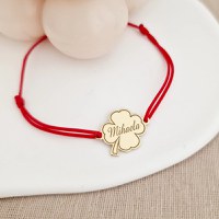 Bratara personalizata - Trifoi cu nume - Argint 925 placat cu Aur Galben 18K- Snur reglabil, diverse culori - 1