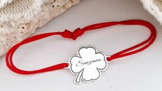 Bratara personalizata - Trifoi cu nume - Argint 925 - Snur reglabil, diverse culori