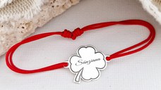 Bratara personalizata - Trifoi cu nume - Argint 925 - Snur reglabil, diverse culori