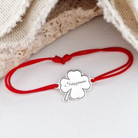 Bratara personalizata - Trifoi cu nume - Argint 925 - Snur reglabil, diverse culori - 1