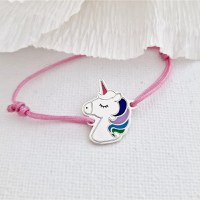 Bratara personalizata - Unicorn decorat cu email - Argint 925 - Snur reglabil, diverse culori - 1