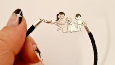 Bratara Personalizata Unisex cu Pandantiv Familie - Argint 925 si Piele Impletita