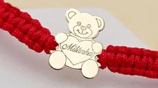 Bratara personalizata Ursulet - Snur impletit din matase - Aur Galben 14K