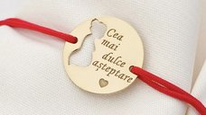Bratara personalizata - Viitoare Mamica - Argint 925 placat cu aur Aur Galben 18K, snur reglabil - diverse culori