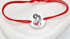 Bratara Personalizata Viitoare Mamica cu Inimioara Roz - Argint 925 si Snur Reglabil