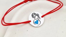 Bratara personalizata - Viitoare Mamica - Inimioara Decorata cu Email Albastru - Argint 925 - Snur reglabil