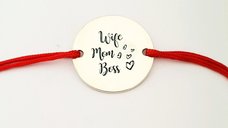 Bratara Personalizata Wife Mom Boss - Argint 925 cu Snur Reglabil
