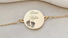 Bratara Picioruse decupate - Argint 925 placat cu Aur Galben 18K - cu lantisor