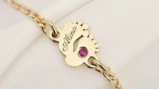 Bratara picioruse - personalizate cu nume si Piatra pretioasa - Argint 925 placat cu Aur Galben 18K - Cu lantisor fata/baiat Bratara picioruse - personalizate cu nume si Piatra pretioasa - Argint 925 placat cu Aur Galben 18K - Cu lantisor fata/baiat