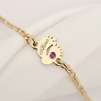 Bratara picioruse - personalizate cu nume si Piatra pretioasa - Argint 925 placat cu Aur Galben 18K - Cu lantisor fata/baiat - 1