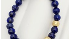 Bratara pietre semipretioase Lapis lazuli de 8 mm - Bilute din Argint 925 placat cu Aur Galben 18K - Snur elastic