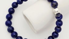 Bratara pietre semipretioase Lapis lazuli de 8 mm - Bilute din Argint 925 - Snur elastic