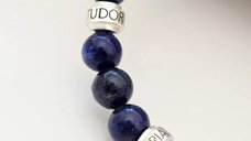Bratara pietre semipretioase Lapis Lazuli de 8 mm - trei cilindrii din Argint 925 - Snur negru rezistent si reglabil
